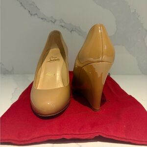 Authentic Christian Louboutin Beige Patent Wedge